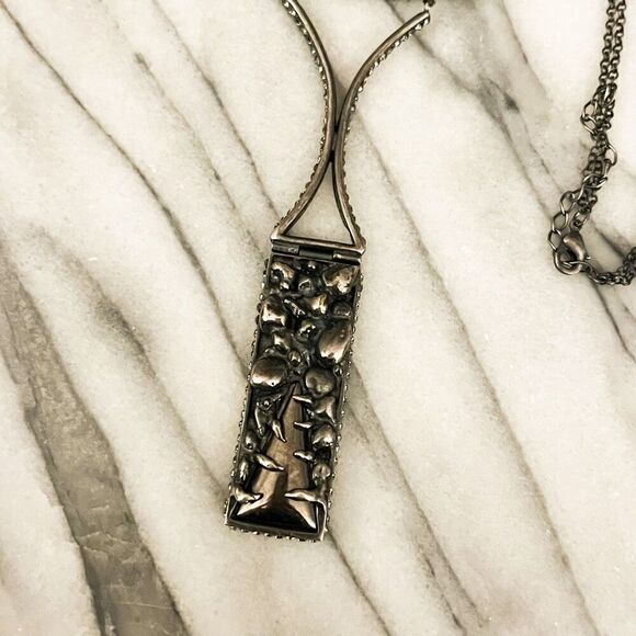 Cris Barros Abstract Necklace Made In Brazil Black Gunmetal Pendant Rectangle - Picture 2 of 8